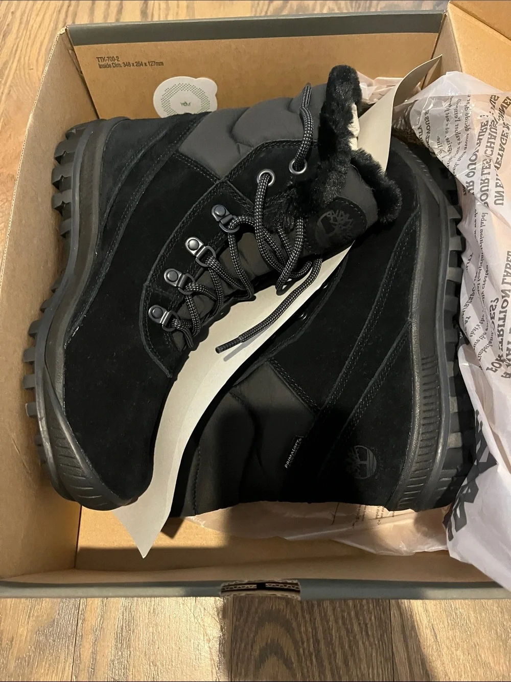 Timberland Waterproof Black Lace-Up Winter Boot with Fur Collar